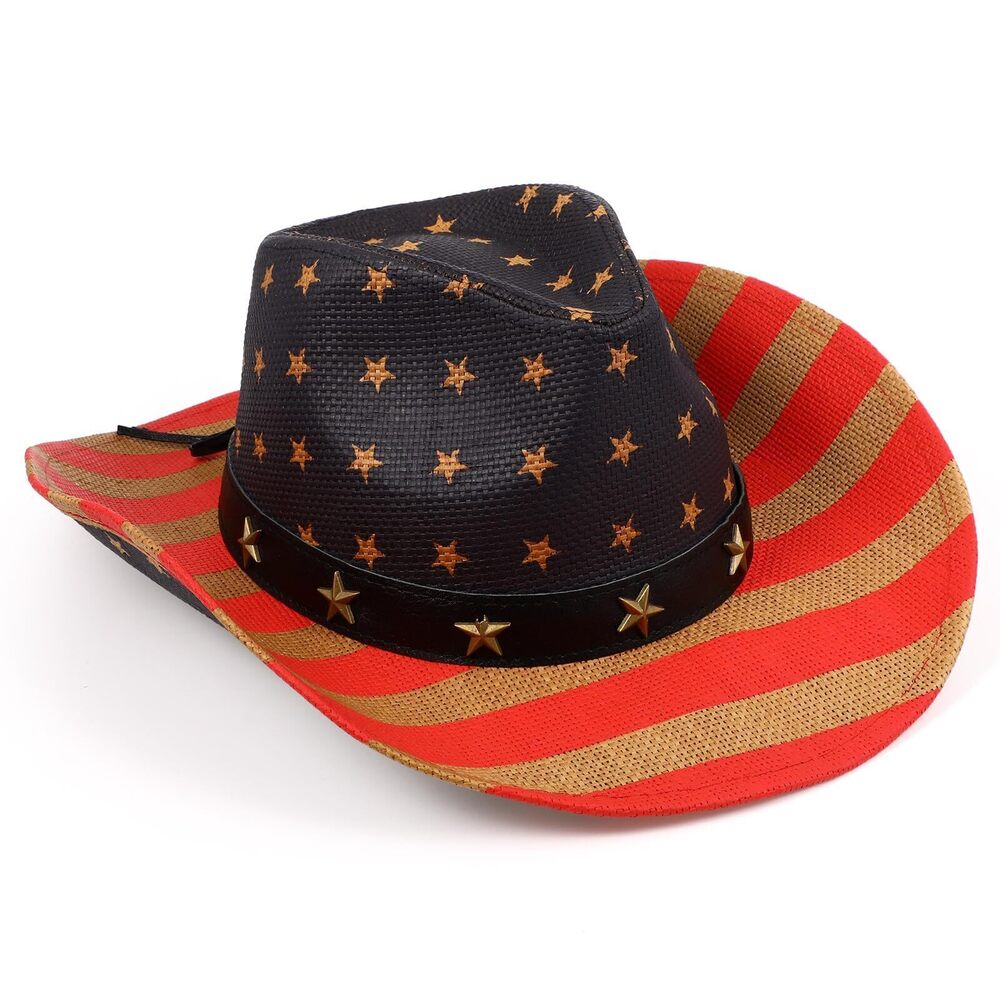 1936 USA Cowboy Hats American Flag Hat Vintage Western Straw Cowboy Hat